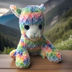 RMS Intl Multicolor Tie Dye Alpaca 12” Sitting Plush Stuffed Animal Toy